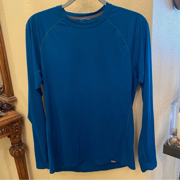 PATAGONIA Women Blue Striped Capilene Baselayer Long Sleeve Shirt Size Medium - Picture 1 of 7